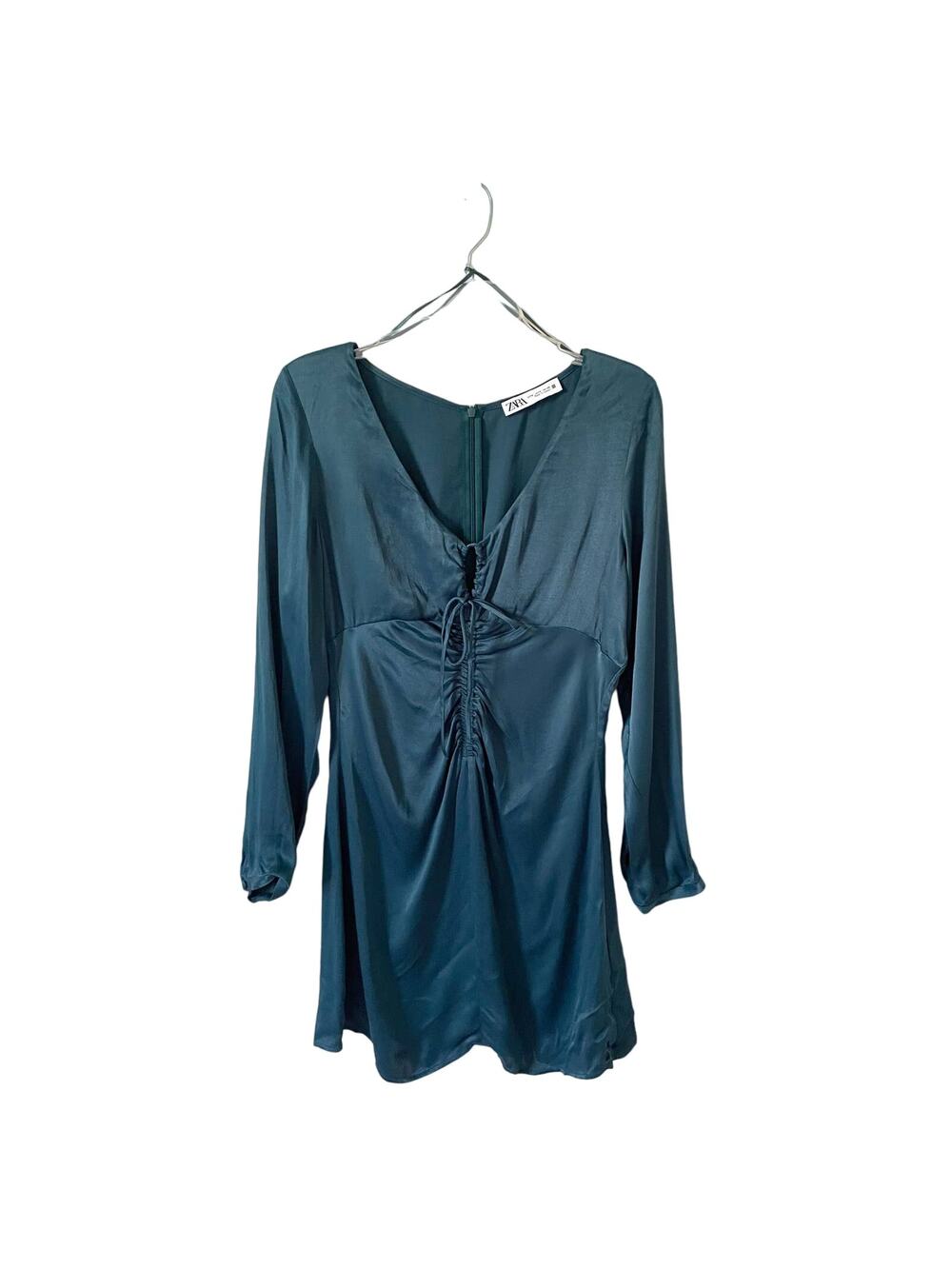 Zara Peasant Pirate Long Sleeve Tie Mini Dress Blue Size Medium
